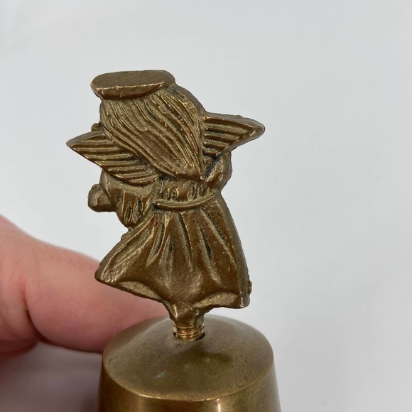 Vintage Brass Service Bell Angel Figurine Playing Instrument 4 Inch - Picture 4 of 8